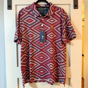 NWT William Murray Men's Aztec Print Golf Cart “Ain’t Afraid” Patterned Polo